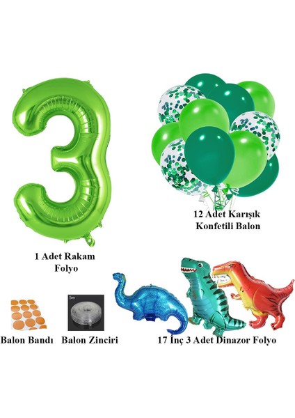 3 Yaş Dinazor Set; Rakam Folyo, 3 Adet Mini Dinazor ve 10 Lu Balon fiyatları