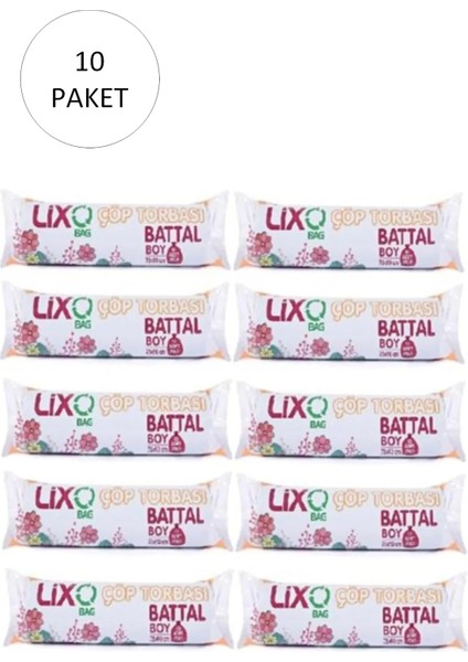 Battal Boy Çöp Torbası 75 x 90 cm 10'lu Rulo x 10 Paket = 100 Adet (Mavi)