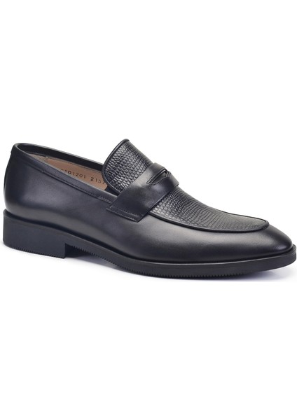 Siyah Termo Tabanlı Aynası Baskılı Deri Kışlık Loafer -21572-