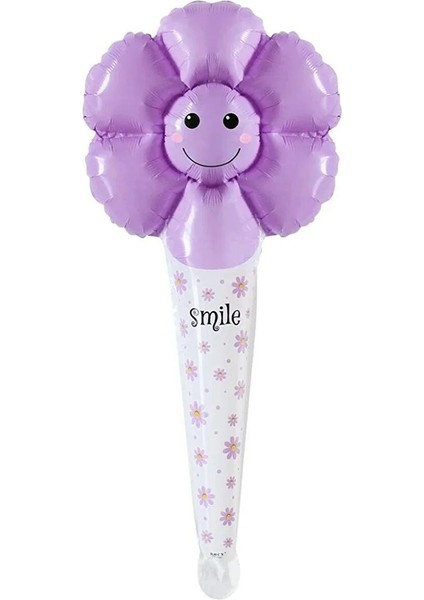 Mor Papatya Saplı Folyo Balon