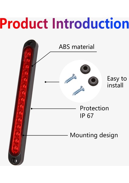 10 Inç Mühürlü Kamyon ve Rv Römork Işık Çubuğu 15 LED Üçüncü Fren Lambaları Şerit Kırmızı (Yurt Dışından)