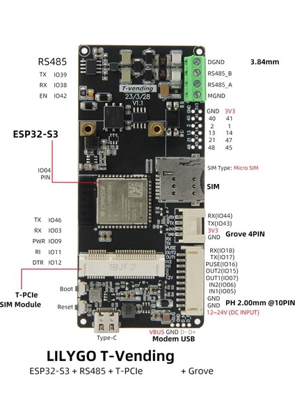 T-Vending ESP32-S3 Iot Geliştirme Kartı RS485 Modülü Entegre Wifi+Bluetooth Pcıe ile Uyumlu (Yurt Dışından)