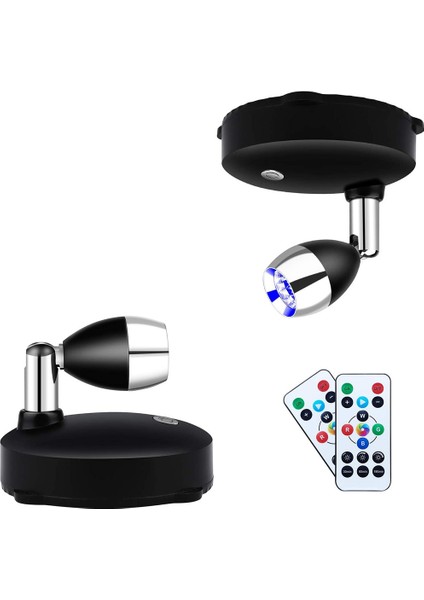 Kablosuz Spot Işığı Pille Çalışan Vurgu Işıkları, Uzaktan Döndürülebilir Duvar Işığı ile Kısılabilir LED Spot Işıkları (2 Paket) (Yurt Dışından)