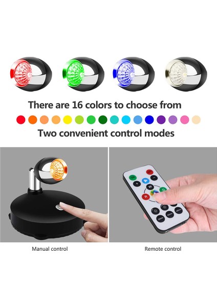 Kablosuz Spot Işığı Pille Çalışan Vurgu Işıkları, Uzaktan Döndürülebilir Duvar Işığı ile Kısılabilir LED Spot Işıkları (2 Paket) (Yurt Dışından) fırsatları