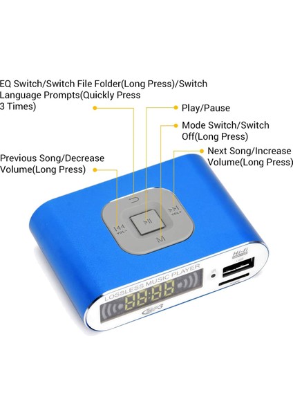 Bluetooth 5.0 Ses Alıcısı, Mp3 Dijital Müzik Çalar, Fm Radyo, Sd Kart/usb Oynatma 3,5 mm Ses Çıkışı (Mavi) (Yurt Dışından)