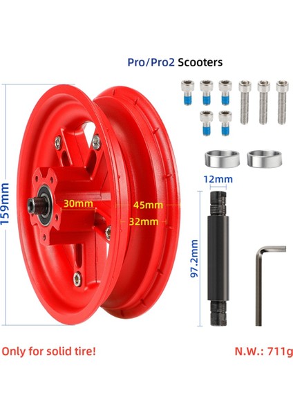 Pro/pro2 8.5 Inç Elektrikli Scooter Bölünmüş Tekerlek Göbeği Alüminyum Alaşımlı Arka Tekerlek Jantları Katı Lastik Scooter, Kırmızı (Yurt Dışından) modelleri