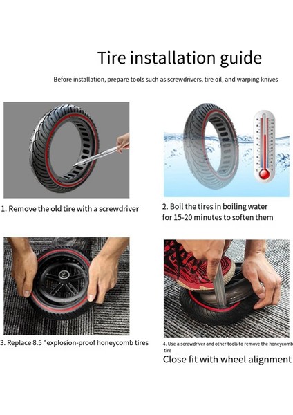 Elektrikli Scooter Aksesuarları 8.5 Inç Hafif Elastik Şok Emici Enflasyonsuz Katı Lastikler Elektrikli Otomobil Lastikleri (Yurt Dışından)