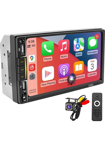 Carplay Özellikli Çift Din Araba Stereo, 7 Inç Dokunmatik Ekran Radyo Bluetooth ve Yedek Kameralı Telefon Ayna Bağlantısı Ses Alıcısı (Yurt Dışından)