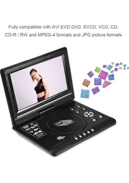 Mini Tv Hd Oynatıcı ile 9.8 Inç Taşınabilir Mobil DVD Dahili Şarj Edilebilir Pil Desteği Sd Kart/usb Bağlantı Noktası/dvd Us Tak (Yurt Dışından) indirimleri