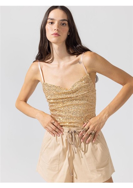 Çıtçıtlı Askılı Pullu Body - Gold