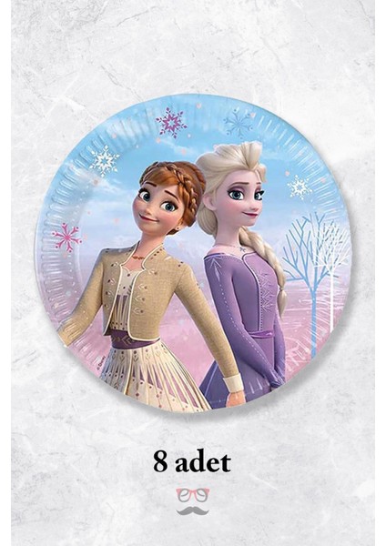 Frozen Temalı Karton Tabak Elsa Anna Doğum Günü Konsepti Tabak Yuvarlak 8'li