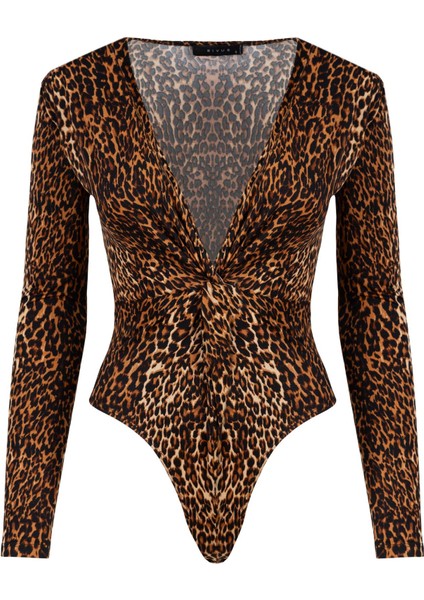 Önü Burgulu Uzun Kollu Leopar Body