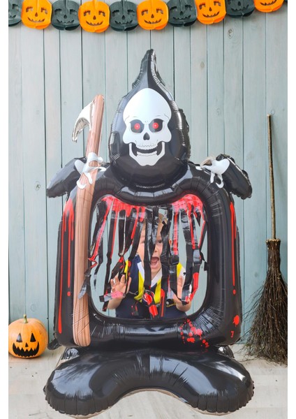 Cadılar Bayramı Balonu Büyük Boy Ayaklı Oraklı Iskelet Halloween Balon
