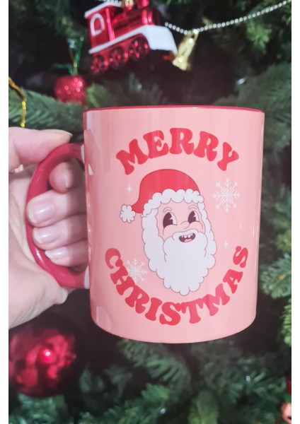Merry Christmas Santa Yılbaşı Desenli Kırmızı Kupa Bardak