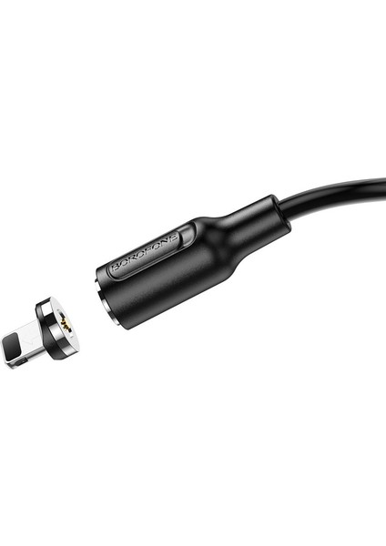 Manyetik Uçlu USB To Lightning Kablo iPhone 11 12 13 14 Serisi Uyumlu 1 Metre Şarj Kablo Mıknatıs Uçlu Siyah Renk BX41