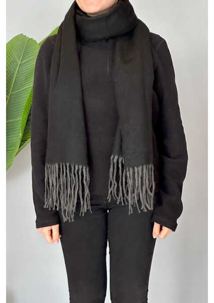 Püsküllü Buklet Atkı Şal 45X200 cm 1285 Siyah indirimleri