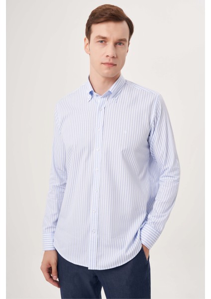 Regular Fit Paşa Yaka Mavi Spor Erkek Gömlek GM23Y231040_D35