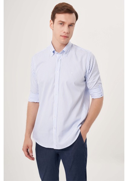 Regular Fit Paşa Yaka Mavi Spor Erkek Gömlek GM23Y231040_D35