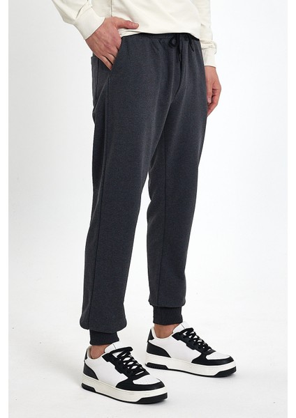 Erkek Antrasit Arka Cep Etiket Detaylı Paça Lastikli Regular Fit Eşofman Altı modelleri