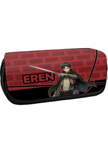 Attack On Titan Renkli Resim Pu Kalem Çantası Büyük Kapasiteli Çift Katmanlı Fermuarlı Kalem Çantası (Yurt Dışından)