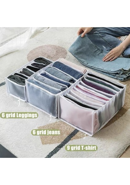 Gri 9 Izgaralı Tişört Stili Izgaralar Kot Pantolon Saklama Kutusu Dolap Elbise Organizatör Istifleme Pantolon Çekmece Bölücü Örgü Ayırma Kutusu Ev Organizatör (Yurt Dışından)