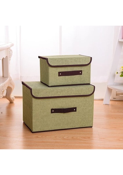 Açık Yeşil Stil 26X19X16CM Keten Saklama Kutusu Katlanır Giysi ve Çeşitli Eşyalar Taşınabilir Toz Geçirmez Saklama Kutusu Plastik Kapaklı Katlanır Saklama Kutusu (Yurt Dışından)