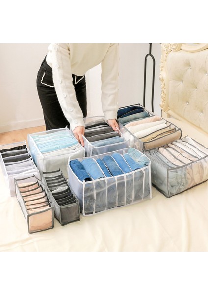 Gri 6 Izgara Stili Klozet Organizatör Saklama Kutusu Katlanabilir Iç Çamaşırı Organizatörleri Depolama Bölücüler Çekmece Organizatör Kot Gardırop Organizatör Giysileri (Yurt Dışından) modelleri