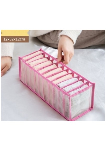 Pembe 11 Izgara Stili Çorap Için Yurt Klozet Organizatörü Ev Ayrılmış Iç Çamaşırı Saklama Kutusu 7 Izgaralar Sutyen Organizatörü Katlanabilir Çekmece Organizatörü (Yurt Dışından)