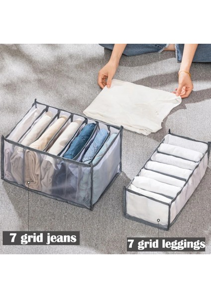 Yeşil Stil Büyük 7 Izgara Kabine Organizatör Kot Bölmesi Saklama Kutusu Katlanabilir Iç Çamaşırı Çorap Çekmece Ayırıcı Dolap Yatak Odası Giyim Depolama (Yurt Dışından) indirimleri