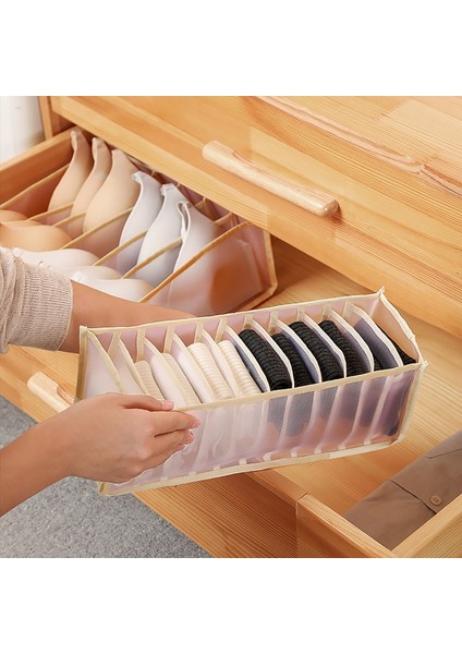 Bej Tarzı Çoraplar Için 11 Izgara Örgü Iç Çamaşırı Saklama Kutusu Sutyen Çorap Külot Giysi Depolama Çok Bölmeli Kadın Sutyen Katlanabilir Ayrı Saklama Kutusu Organize (Yurt Dışından) fırsatları