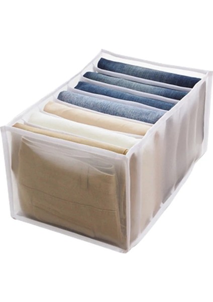 White 7grid Jeans Style Jeans Compartment Storage Box Closet Wardrobe Clothes Drawer Mesh Separation Organizer Boxes Stacking Pants Storage Organizer (Yurt Dışından)