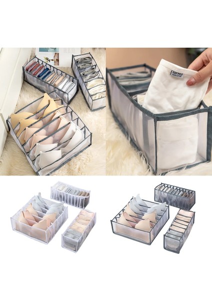 Gümüş Tarzı 3 Adet Yurt Klozet Organizatör Çorap Ev Ayrılmış Iç Çamaşırı Saklama Kutusu 7 Izgaralar Sutyen Organizatör Katlanabilir Çekmece Organizatör (Yurt Dışından) indirimleri