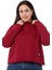 Büyük Beden Kapüşonlu Düşük Kollu Pis Dikişli Üç Iplik Bordo Sweatshirt 4