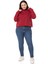 Büyük Beden Kapüşonlu Düşük Kollu Pis Dikişli Üç Iplik Bordo Sweatshirt 2