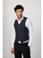 Slim Fit Dar Kesim 3 Cepli 4 Mevsim Düz Gri Erkek Yelek 3