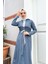Kapşonlu Fermuarlı Belden Beyaz Bağcıklı Sade Basic Ikili Spor Takımı - 36583 - Indigo 3