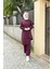 Kruvaze Bisiklet Yaka Sade Basic Tunik Panolon ikili takım - 03076 - Mürdüm 1