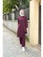 Kruvaze Bisiklet Yaka Sade Basic Tunik Panolon ikili takım - 03076 - Mürdüm 5
