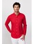 Slim Fit Uzun Kol Biyeli Yaka Düğmeli Keten Kırmızı Erkek Gömlek 1