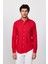 Slim Fit Uzun Kol Biyeli Yaka Düğmeli Keten Kırmızı Erkek Gömlek 3