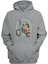 Unisex Motorlu Cat Baskılı Gri Normal Kalıp Şardonlu Kalın Sweatshirt 1