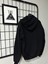 Baskısız Siyah Kapüşonlu Sweatshirt 2