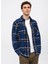 Oversize Klasik Yaka Kareli Lacivert Erkek Gömlek B33W22049 3