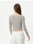 Omzu Açık Crop Tişört Çift Asimetrik Yaka Uzun Kollu Slim Fit 4