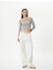 Omzu Açık Crop Tişört Çift Asimetrik Yaka Uzun Kollu Slim Fit 2