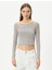 Omzu Açık Crop Tişört Çift Asimetrik Yaka Uzun Kollu Slim Fit 3