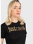 Bisiklet Yaka Baskılı Siyah Kadın T-Shirt 75PAHG05 2