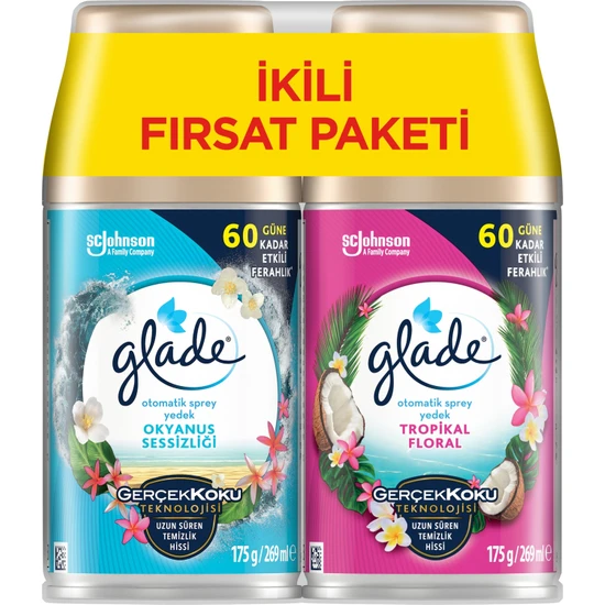 Glade Oda Kokusu Otomatik Sprey 2'li Yedek Okyanus Sessizliği ve Tropikal Floral 269mlx2