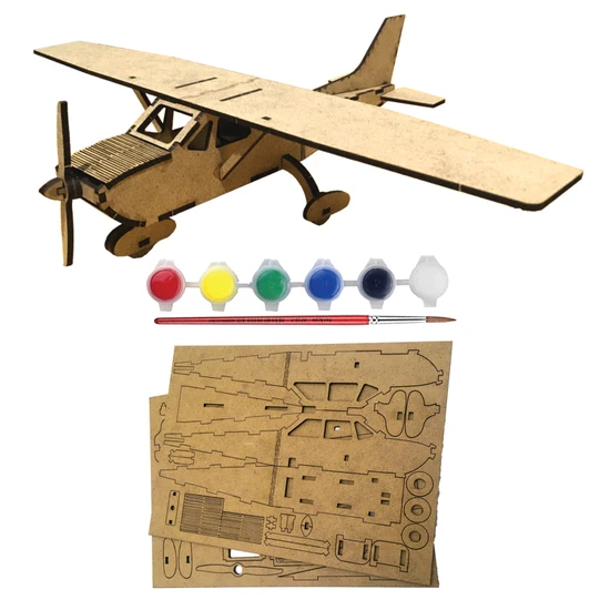 Tahtakurusu Tasarım Eğitici Montessori Ahşap Oyuncak Cessna Uçak Maket Puzzle Boyama Seti