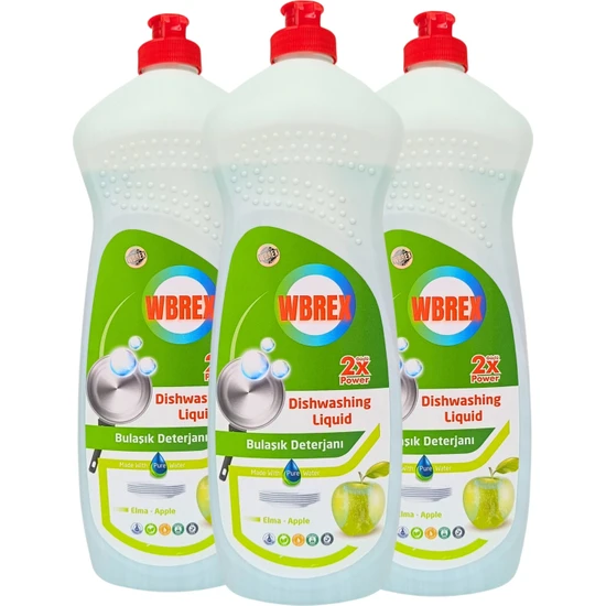 Wbrex Sıvı Bulaşık Deterjanlı-Elma KOKULU-650 ml * 3
